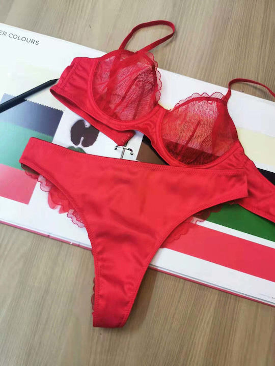 Dyana Underwear Set with Bra & Brazil Red