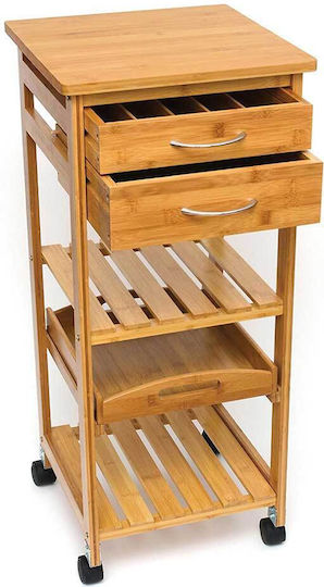 Bakaji Wooden Kitchen Trolley 2 Tiers Brown 40x36x80cm