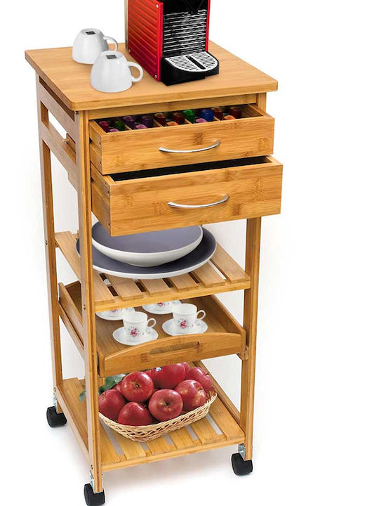 Bakaji Wooden Kitchen Trolley 2 Tiers Brown 40x36x80cm