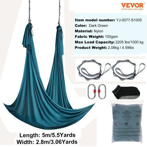 Vevor Aerial Yoga Hammock & Swing 5.46x2.8m Green