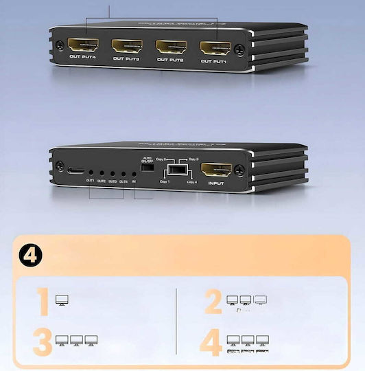 Hdmi 2.1 Splitter 1x4 Ultra Hd Hdcp 2.3 8k60hz 4k 120hz 4 Tv