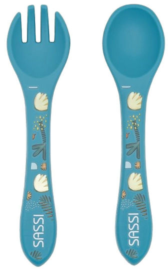 Sassi Junior Baby Set with Fork made of Silicone Blue 2pcs