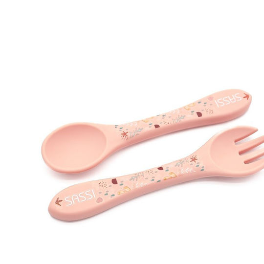 Sassi Junior Baby Set with Fork made of Silicone Pink 2pcs
