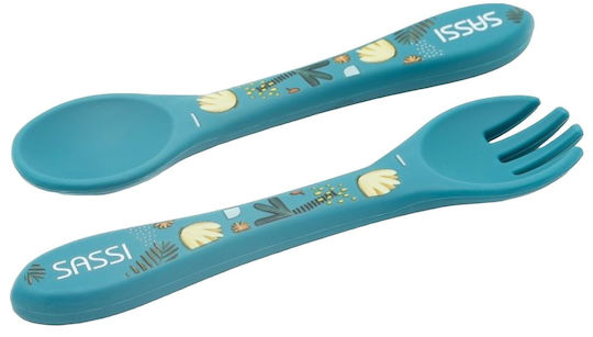 Sassi Junior Baby Set with Fork made of Silicone Blue 2pcs