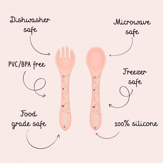 Sassi Junior Baby Set with Fork made of Silicone Pink 2pcs