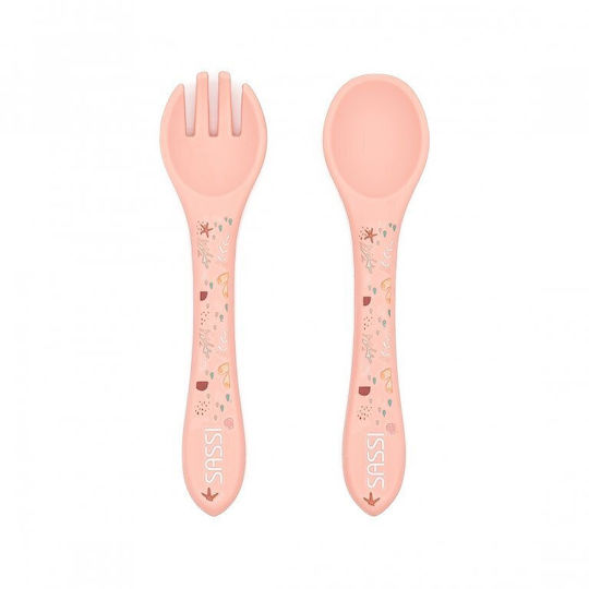 Sassi Junior Baby Set with Fork made of Silicone Pink 2pcs