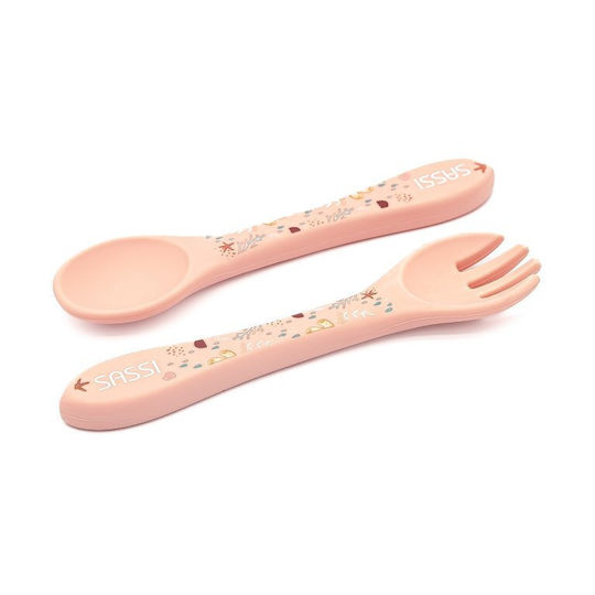 Sassi Junior Baby Set with Fork made of Silicone Pink 2pcs