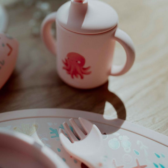 Sassi Junior Baby Set with Fork made of Silicone Pink 2pcs