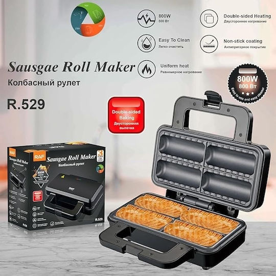 Aparat electric pentru 4 rulouri de cârnați sau plăcinte umplute simultan Raf R529 800 W Negru