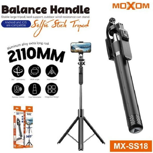 Moxom Mx-ss18 Ασύρματο Πτυσσόμενο Bluetooth Τρίποδο Selfie Stick Χειριστήριο 210εκ