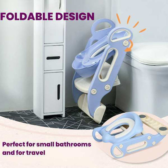 Scaun pliabil cu mânere, trepte antiderapante, înălțător pentru toaletă, pernă moale detașabilă, impermeabilă, ecologic PP 67,9 x 42,8 x 51,5 cm albastru