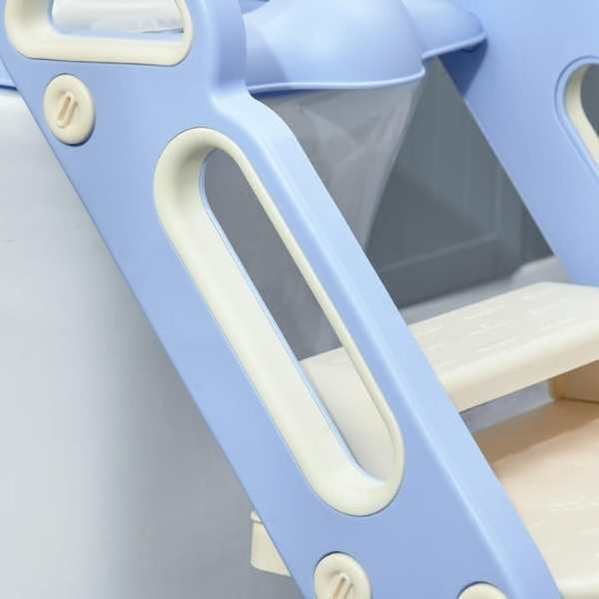 Scaun pliabil cu mânere, trepte antiderapante, înălțător pentru toaletă, pernă moale detașabilă, impermeabilă, ecologic PP 67,9 x 42,8 x 51,5 cm albastru