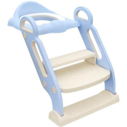 Scaun pliabil cu mânere, trepte antiderapante, înălțător pentru toaletă, pernă moale detașabilă, impermeabilă, ecologic PP 67,9 x 42,8 x 51,5 cm albastru