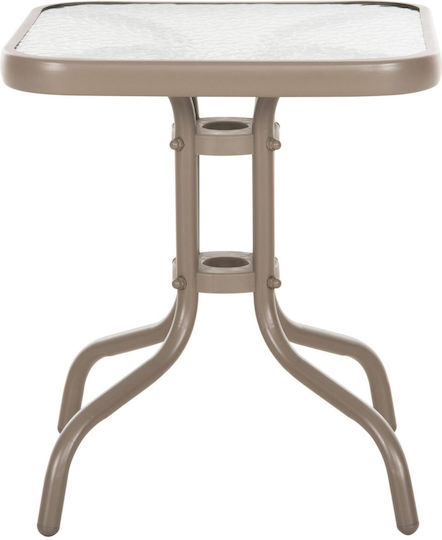 Auxiliary Table for Small Outdoor Spaces Metal with Glass Surface Figo Champagne 45x45x51cm