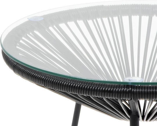 Morena Auxiliary Outdoor Free Standing Table with Glass Surface and Metal Frame Black 50x50x45cm