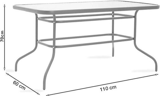 Маса Стабилна Метален със Стъклена Повърхност Carlos Сив 110x60x70бр