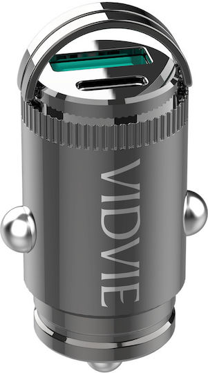 Vidvie Автомобилен Зарядно Устройство 33W 2.5A с Портове 1xUSB-A 1xType-C с Кабел Type-C Черен Цвят