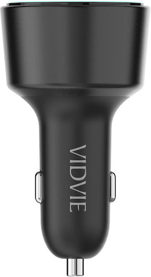 Vidvie Încărcător Auto Cu Mufă De Brichetă 60W Încărcare Rapidă Cu Porturi 1xUSB-A 1xType-C Cu Cablu Type-C Culoare Neagră