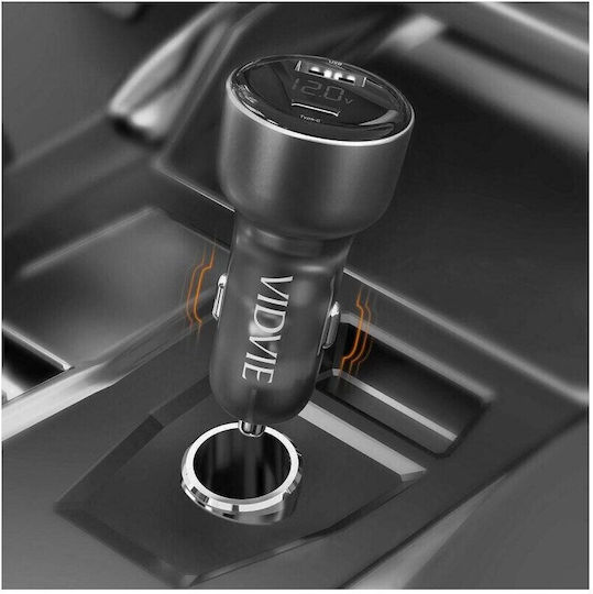 Vidvie Încărcător Auto Cu Mufă De Brichetă 27W Cu Porturi 1xUSB-A 1xType-C Culoare Gri