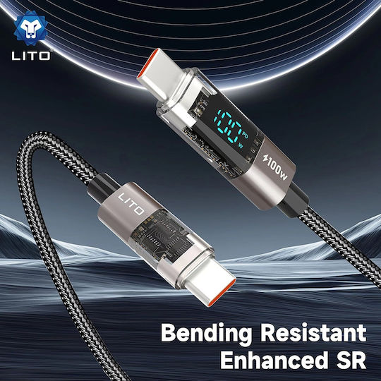 Lito LED USB 2.0 Kabel USB-C männlich - USB-C 100W PD Schwarz 1,2m