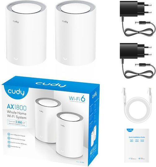 Cudy M1800 v2 WiFi Mesh Network Access Point Wi‑Fi 6 Dual Band (2.4 & 5GHz) σε Διπλό Kit