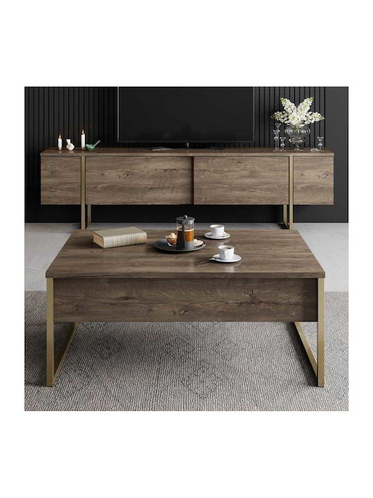 Rectangular Central Coffee Table Luxe Wooden Walnut - Gold M90xW60xH40cm