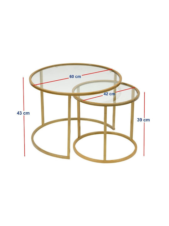 Round Zigon Set Vetro Glass Gold 2pcs L60xW60xH43cm