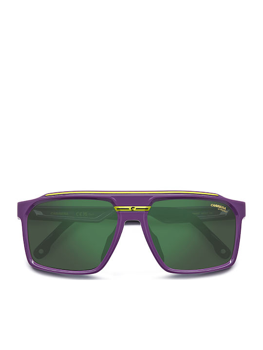 Carrera Sport Unisex Sunglasses with Purple Horn-Rimmed Frame and Grey Lenses