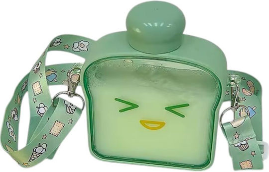 Green Toast Bread Water Bottle 380ml Emoji Adjustable Strap Queen Mother