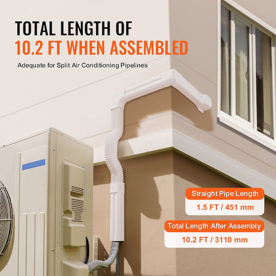 Set de Acoperire pentru Conducte Mini Split Vevor 76,2mm Lățime 3110mm Lungime PVC Conductă Decorativă pentru Aer Condiționat 5 Conducte Drepte & Accesorii Complete Instalare Ușoară Vopsibilă Pompe de Căldură Alb