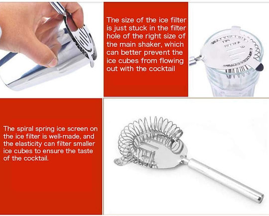 Cocktail Set Shaker Jigger Spoon Strainer Tongs 5pcs