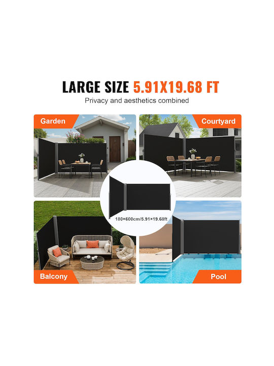 Vevor Rulou lateral de umbrire Terasă Negru x0.71m