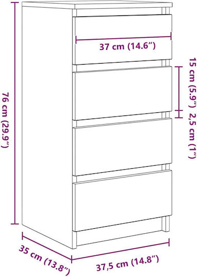 Sertar De Birou Din Lemn Negru 37.5x35x76cm