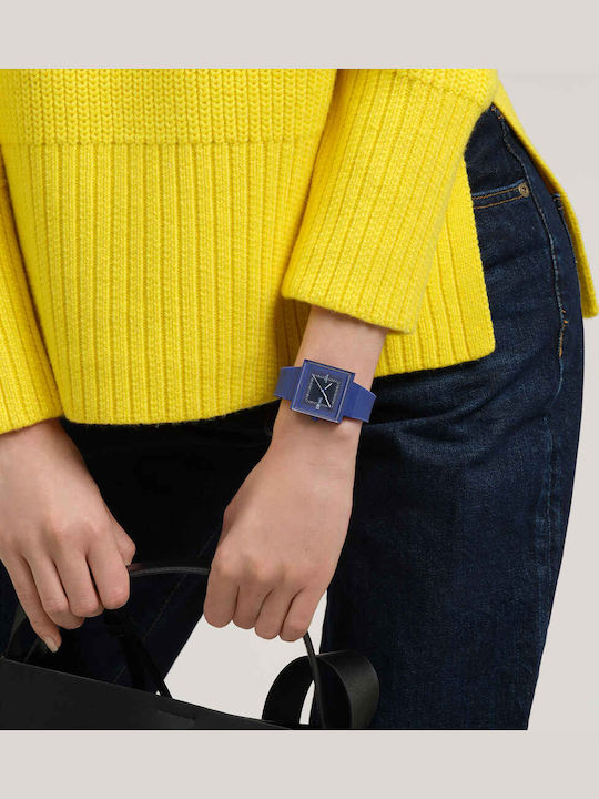 Swatch Unisex Ανδρικό Ρολόι Μπαταρίας με Μπλε Καουτσούκ Λουράκι