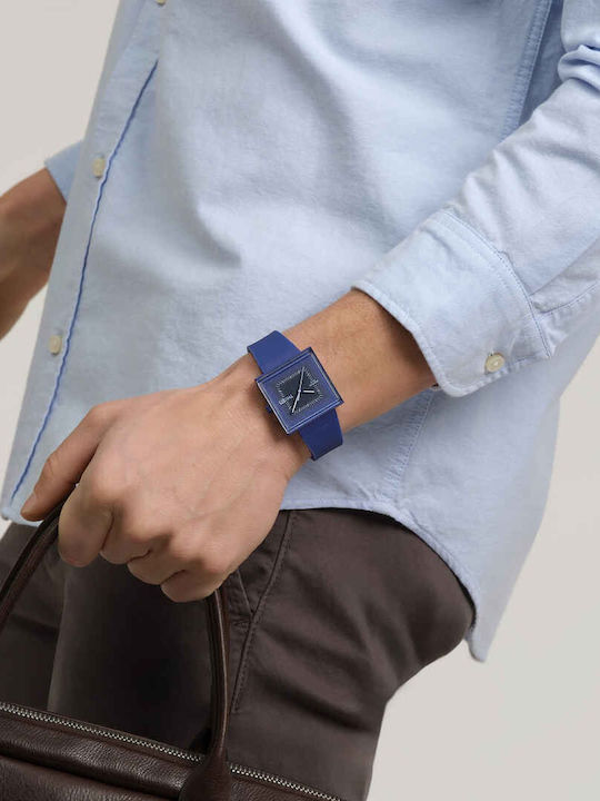 Swatch Unisex Ανδρικό Ρολόι Μπαταρίας με Μπλε Καουτσούκ Λουράκι