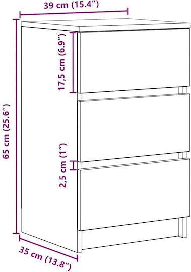 Vidaxl Nachttische 3 Schubladen 2 Stk Weiß 39x35x65cm Weiß