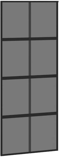 Schiebetürbeschlag-Set Schwarz 90x205 cm Gehärtetes Glas Schwarz 90 x 205 cm Schiene 183 cm