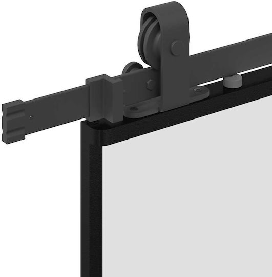 Συρόμενη Πόρτα Σετ Υλικού Μαύρο 90x205 Cm Γυαλί Μετριασμένο Μαύρο 90 X 205 Εκ Ράγα 183 Εκ