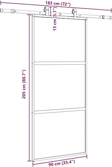 Set de feronerie pentru ușă glisantă negru 90x205 cm sticlă securizată neagră 90 x 205 cm șină 183 cm