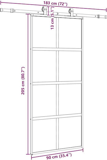 Schiebetürbeschlag-Set Schwarz 90x205 cm Gehärtetes Glas Schwarz 90 x 205 cm Schiene 183 cm