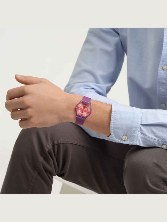 Swatch Swatch Γυναικείο Ρολόι Μπαταρίας με Μωβ Καουτσούκ Λουράκι