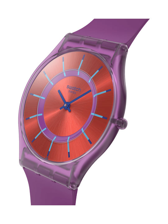 Swatch Swatch Γυναικείο Ρολόι Μπαταρίας με Μωβ Καουτσούκ Λουράκι