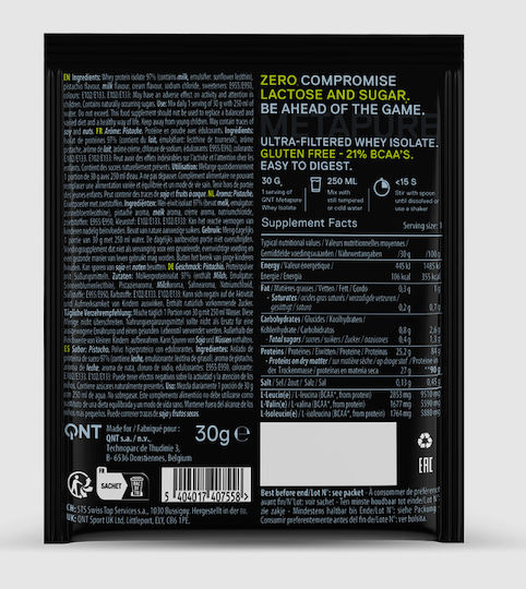 QNT Metapure Whey Protein Isolate Zero Πρωτεΐνη Ορού Γάλακτος με Γεύση Pistachio 30gr
