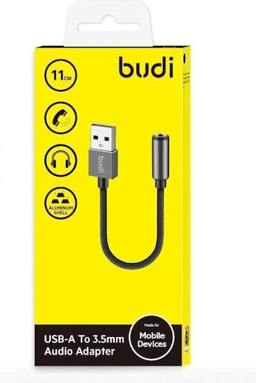 Budi USB 2.0 Cable USB-C male - 3.5mm female Μαύρο 0.11m