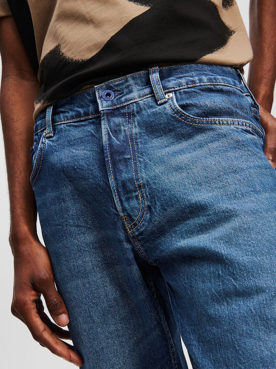 Men's Jeans Pants with Slim Tapered Fit Vintage Washed Blue
