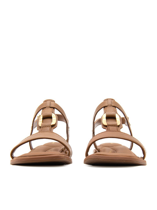 Ariany Leather Women's Flat Sandals with Strap in Tabac Brown Color