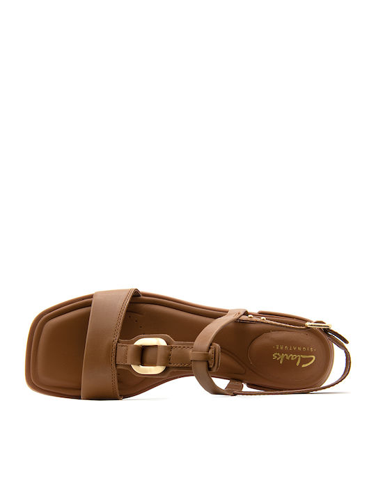 Ariany Leather Women's Flat Sandals with Strap in Tabac Brown Color