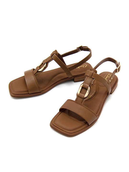 Ariany Leather Women's Flat Sandals with Strap in Tabac Brown Color