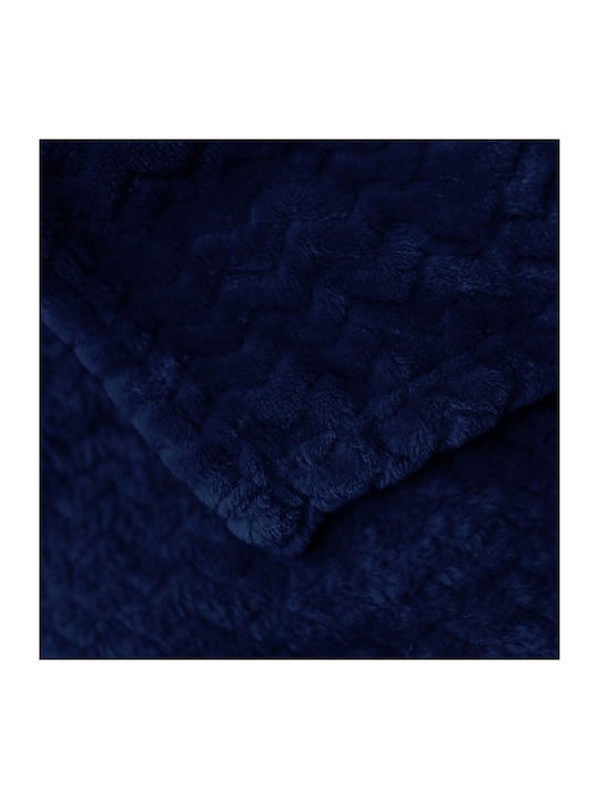 Fleece Double Blanket 215×230 Velour Zig Zag Blue