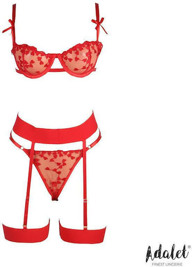Adalet Dessous Zoey BH String Strapsgürtel Set Herzen Rot